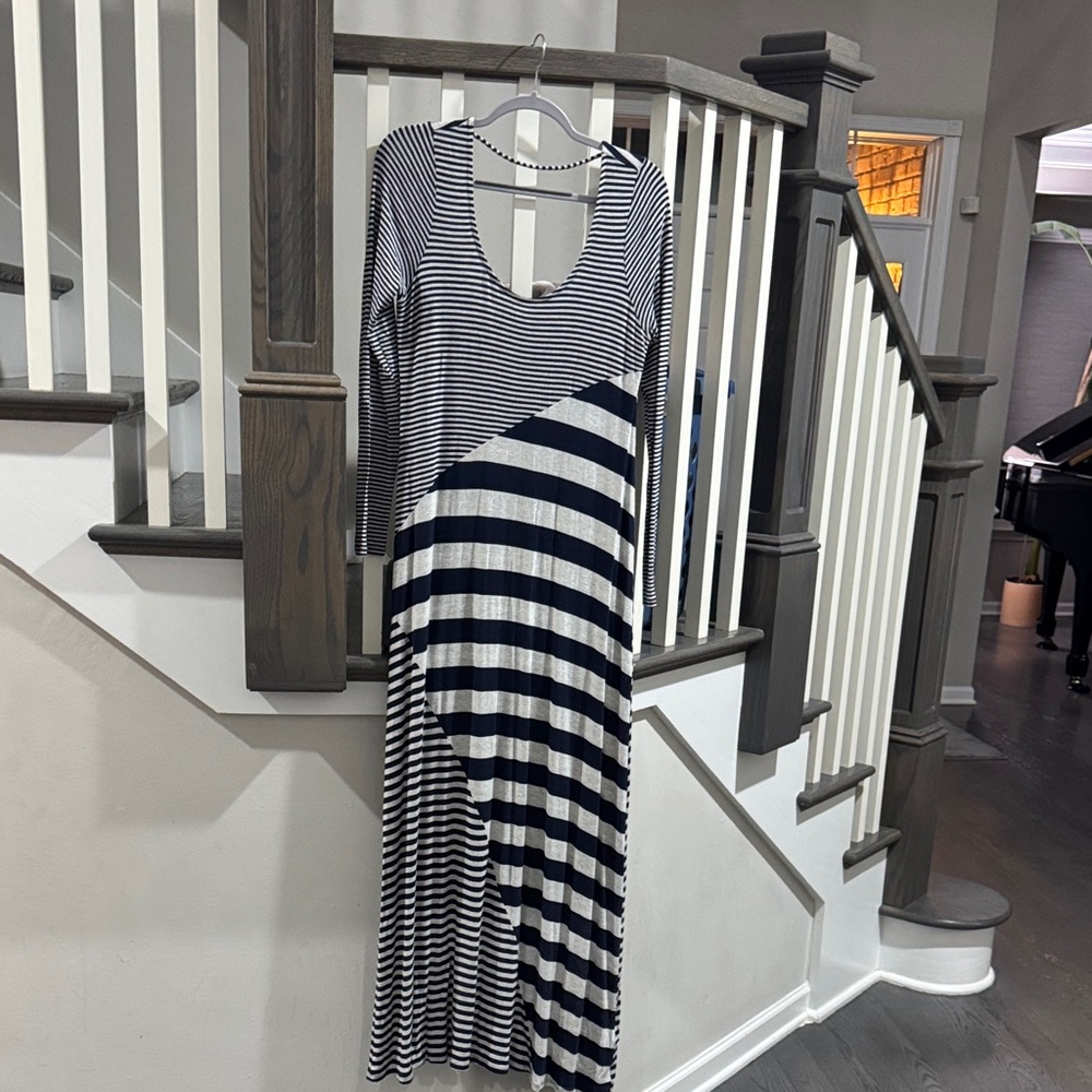 Ella Moss Navy and White Striped Long Sleeve Dress